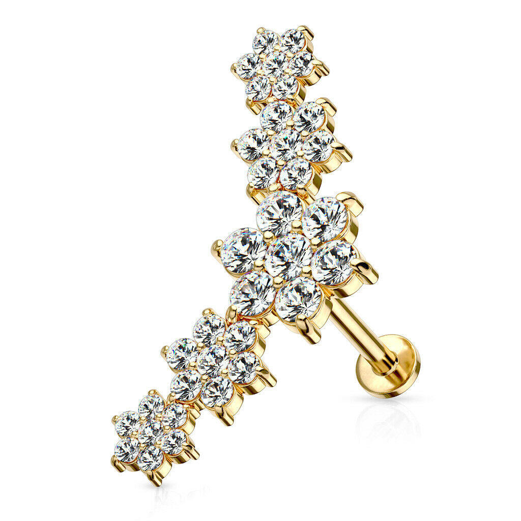 1pc Five CZ Gem Flowers 16g Labret Internally Threaded Steel Monroe Tragus Helix