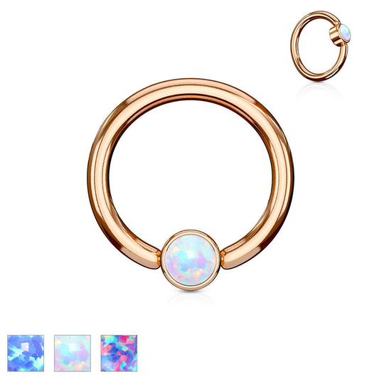 1pc Opal Set Flat-Back Rose Gold Captive Bead Ring