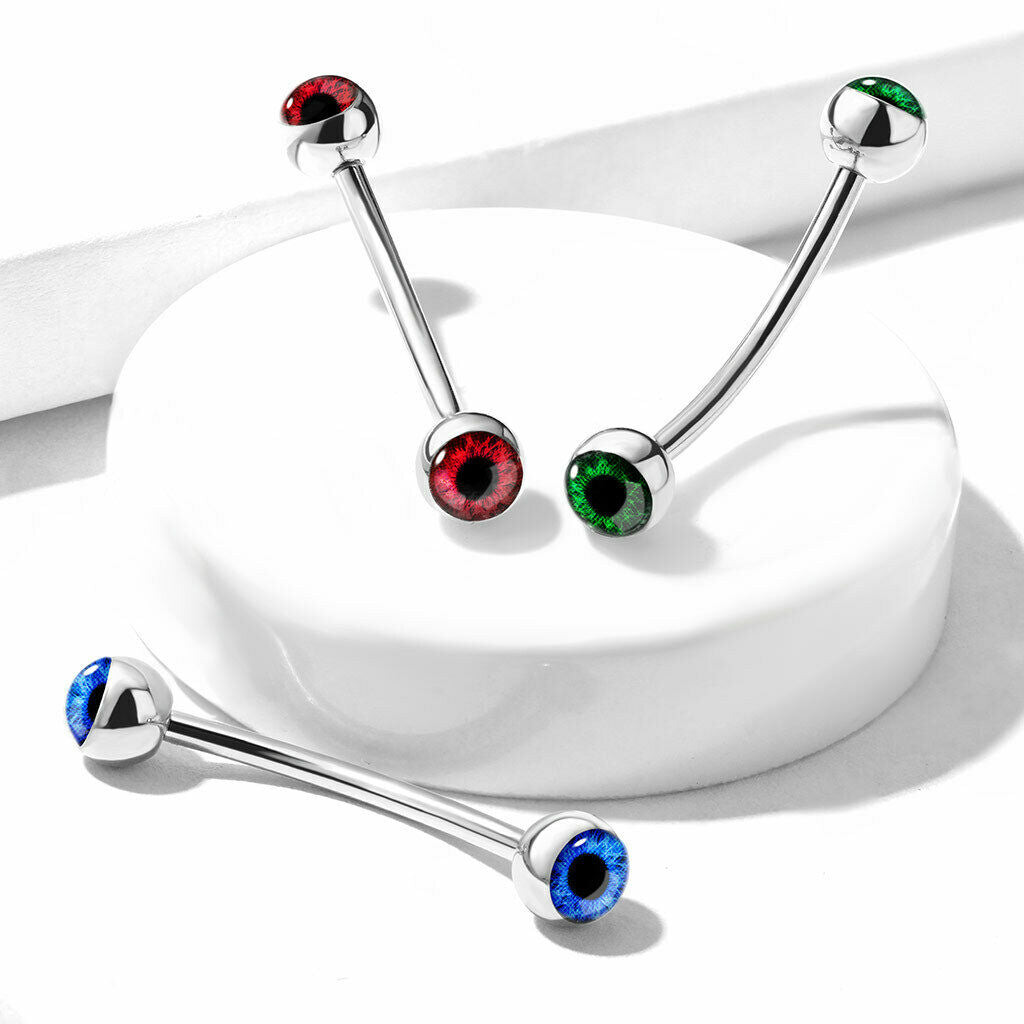 1pc Snake Eye Piercing Curved Barbell Tongue or Eyebrow Ring Eyeball Inlaid
