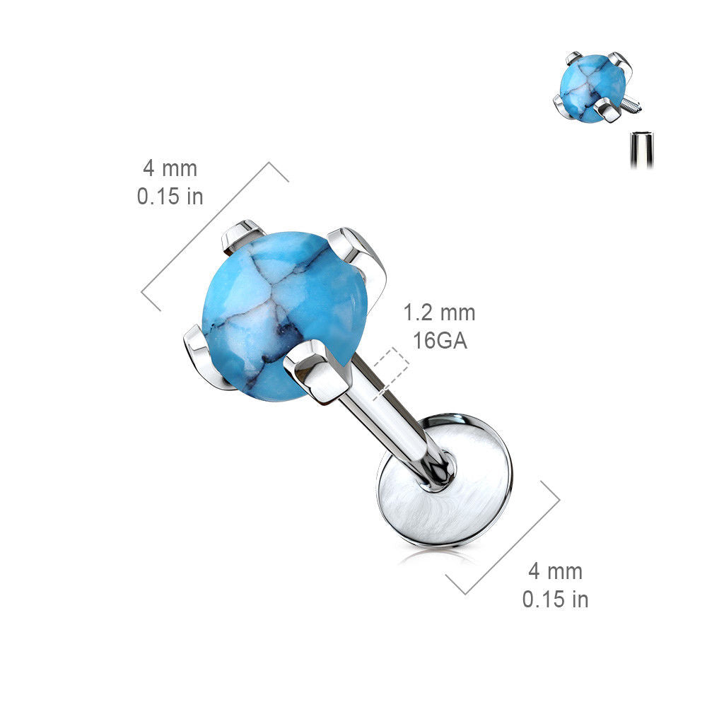 1pc Semi-Precious Stone Set 16g Internally Threaded Labret Stud Cartilage Ring