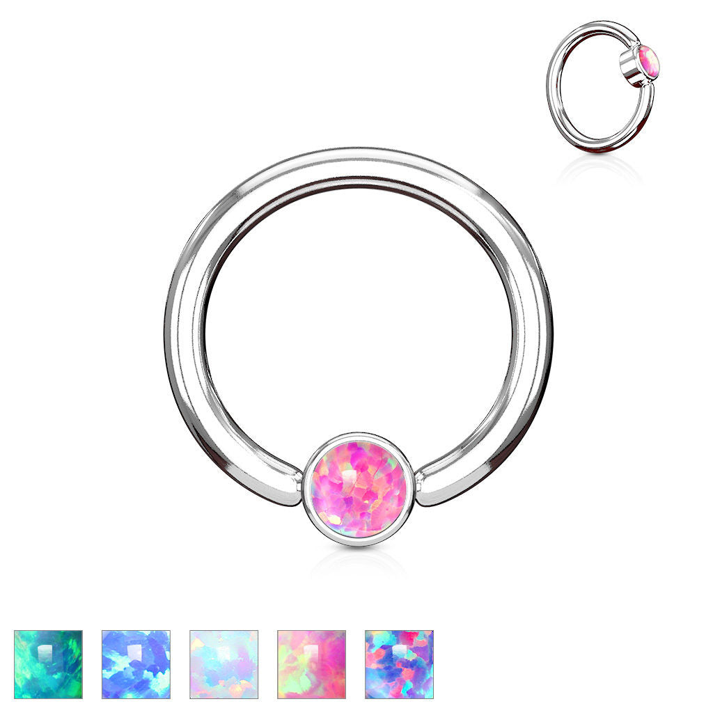 1pc Opal Set Flat-Back Captive Bead Ring
