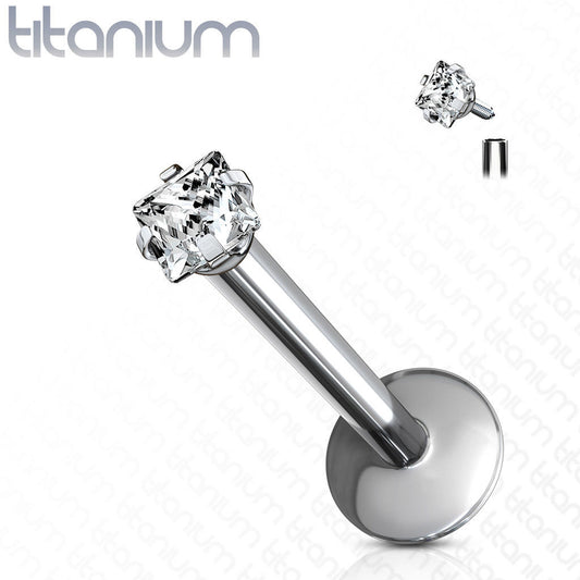 1pc Internally Threaded Solid Titanium Square Gem Labret, Monroe Stud Lip Ring