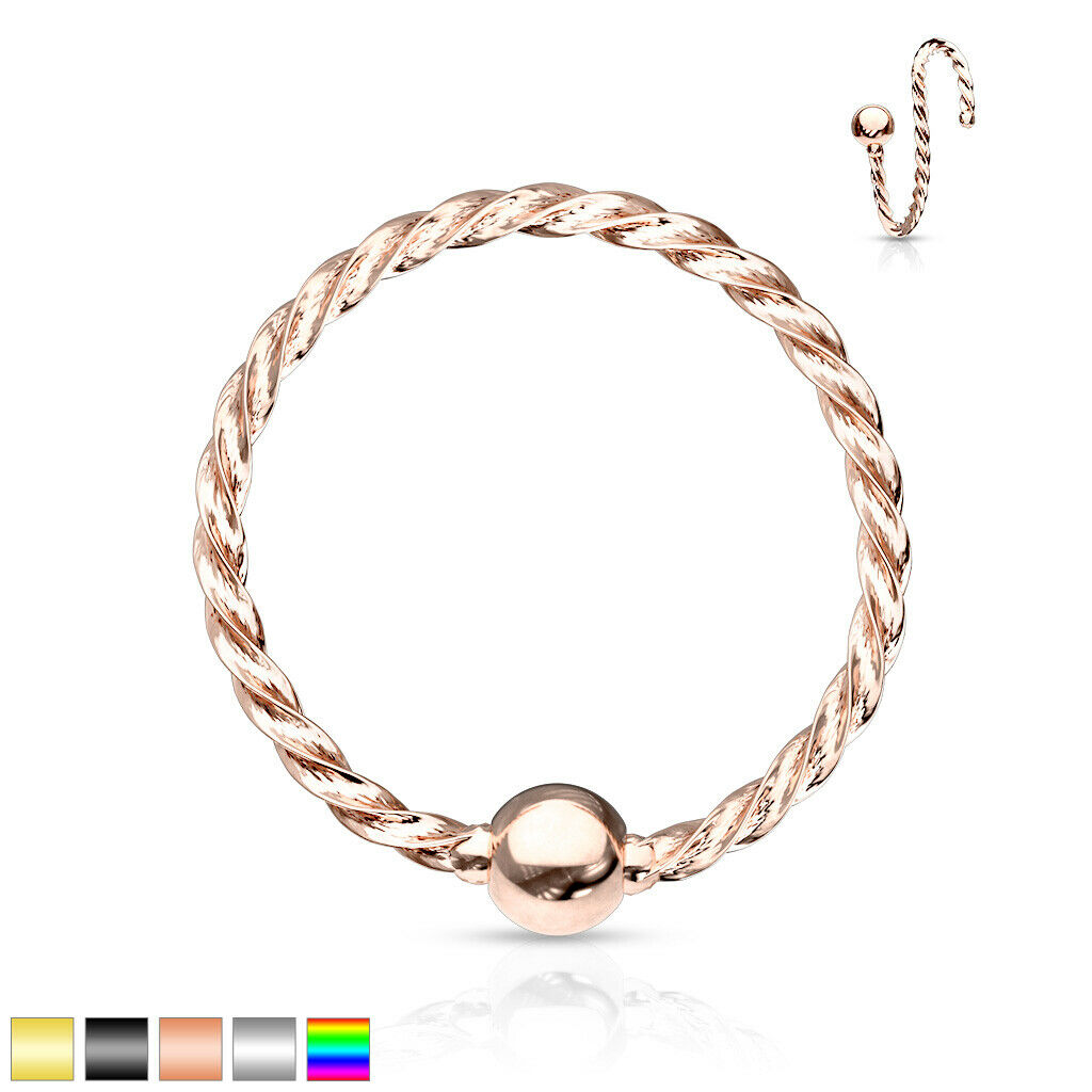 1pc Twisted Rope Fixed Ball Captive Bead Ring / Nose Hoop Cartilage Rook Helix