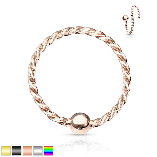 1pc Twisted Rope Fixed Ball Captive Bead Ring / Nose Hoop Cartilage Rook Helix