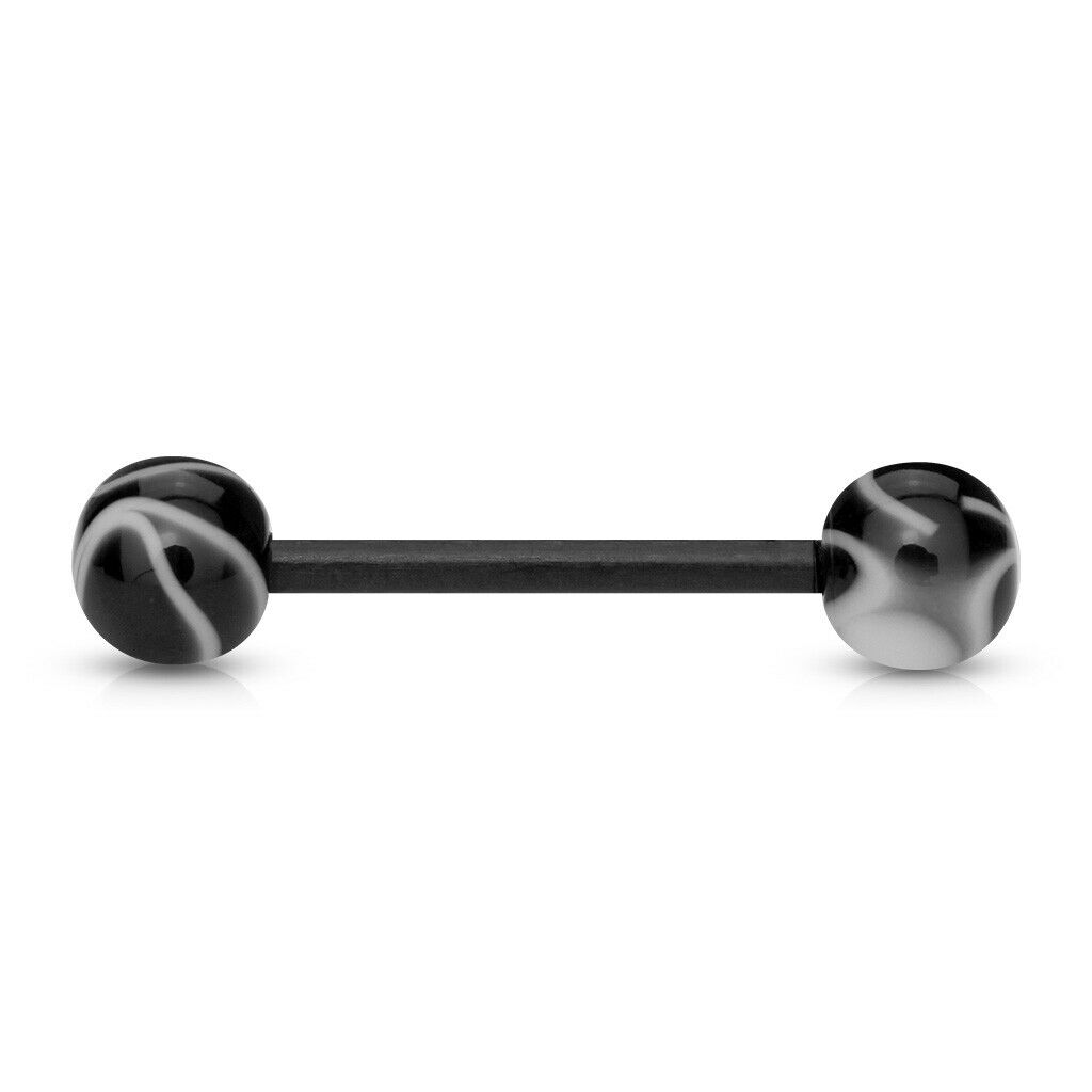 PAIR Flexible Barbell Nipple or Tongue Rings PTFE Marble Marbled NO METAL