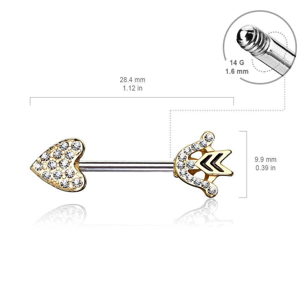 PAIR CZ Paved Heart Arrow Nipple Rings