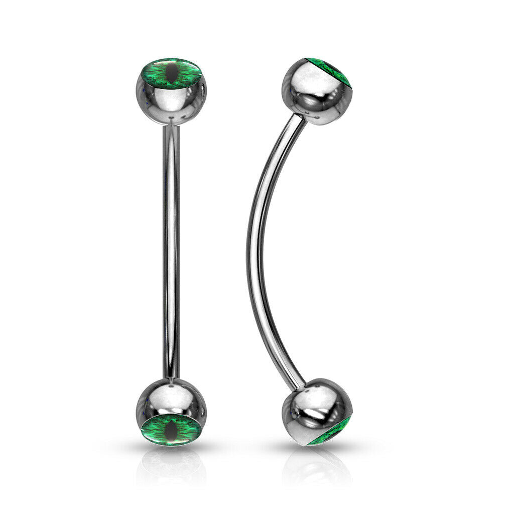 1pc Snake Eye Piercing Curved Barbell Tongue or Eyebrow Ring Snakes Eyes