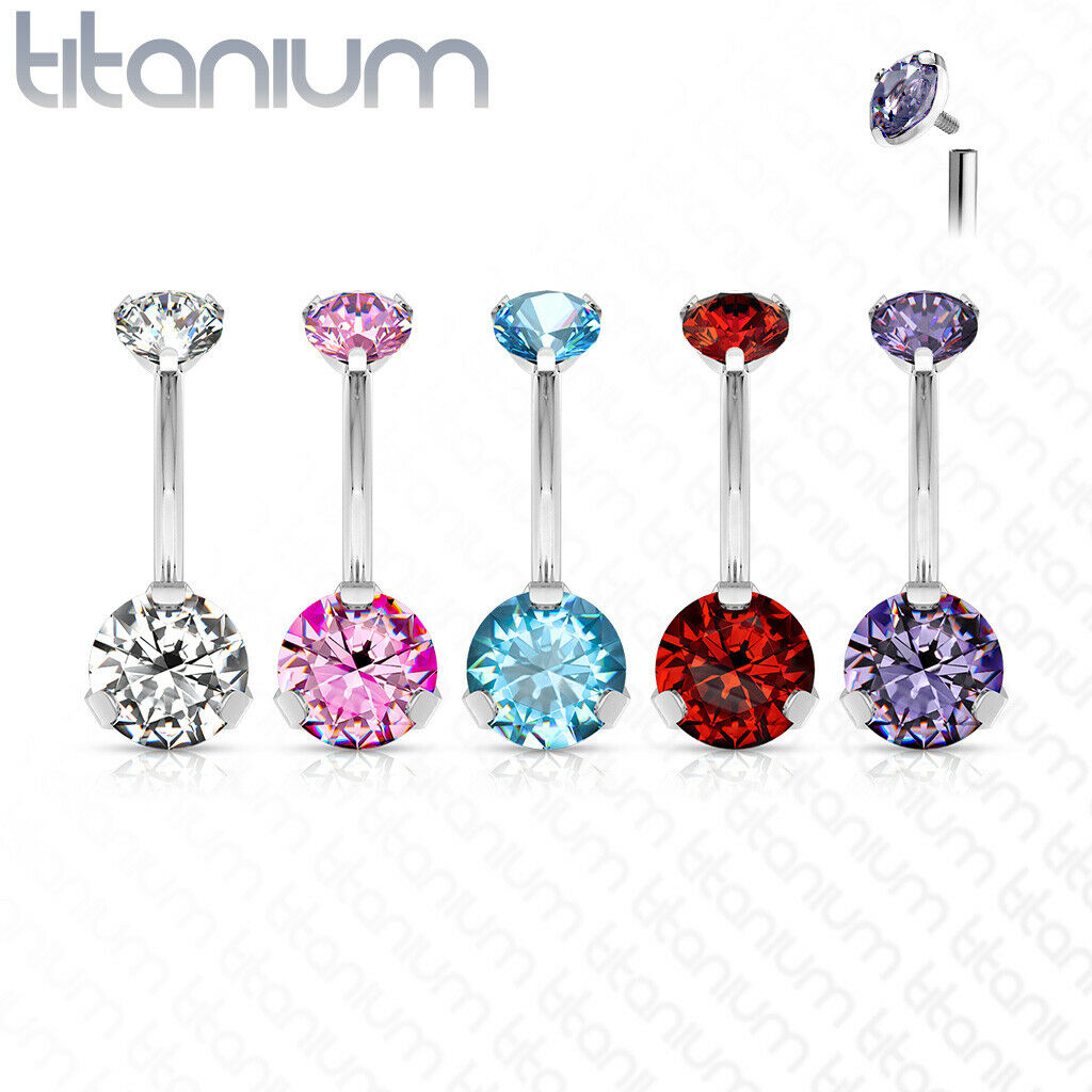 Solid Implant Grade Titanium Gem Belly Ring 14g Internally Threaded Navel Naval