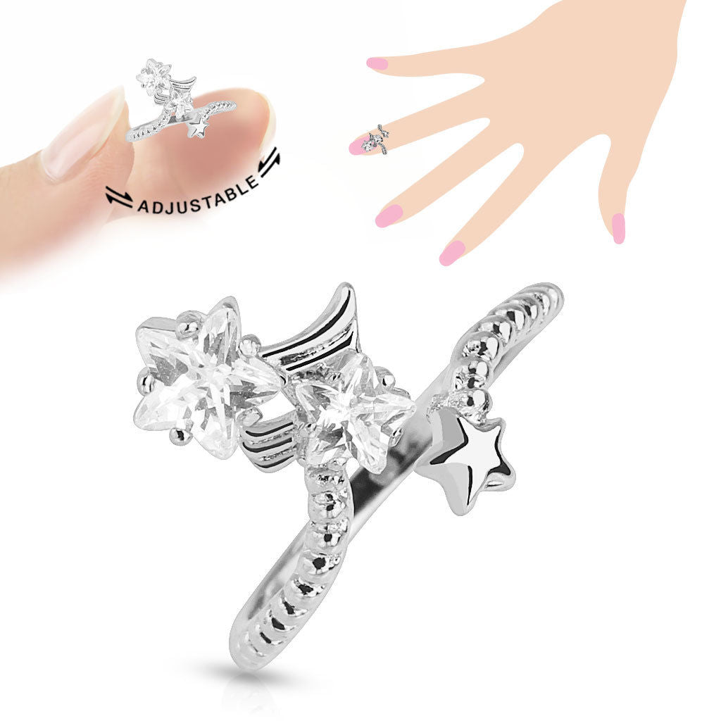 Stars Multi-Paved CZ Gems Adjustable Nail Ring / Toe Ring
