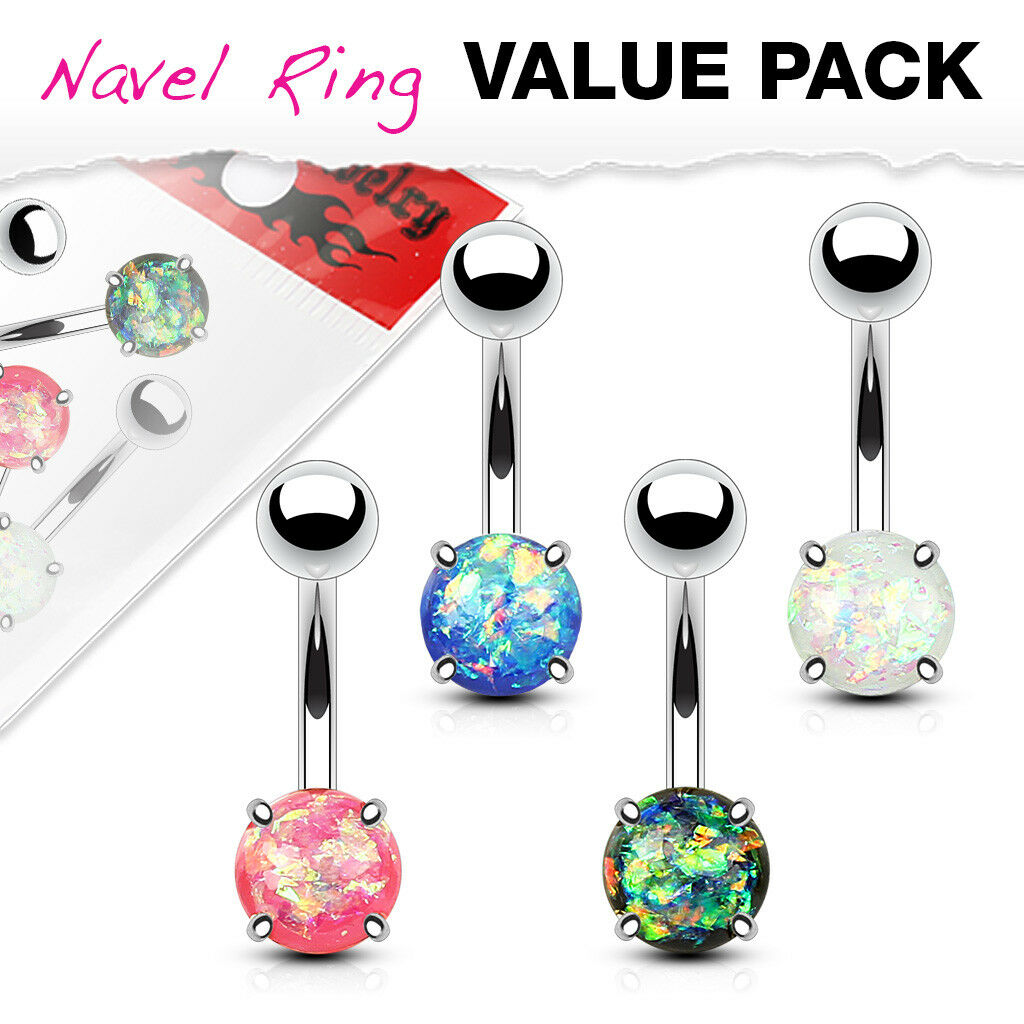 4pc Value Pack Prong Set Opal Belly Rings 14g Navel Naval Body Jewelry