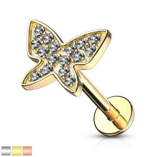 1pc Gem Paved Butterfly Labret 16g Internally Threaded Helix Tragus Cartilage