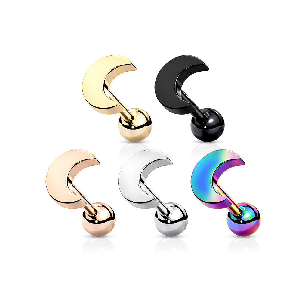 1pc Flat Moon Top Helix Tragus Cartilage Bar Stud Earring 316L Surgical Steel