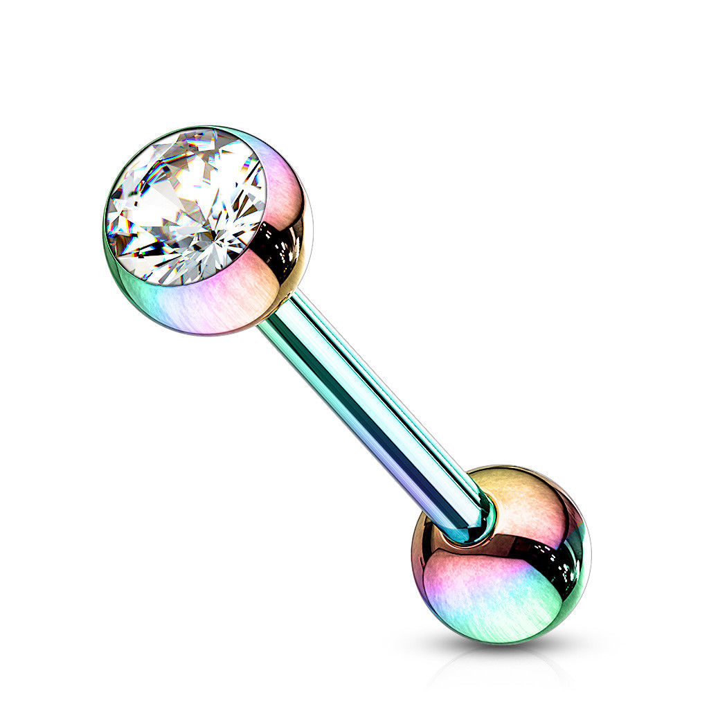 1pc PVD over Steel Tongue Ring w/ Bezel Set Gem