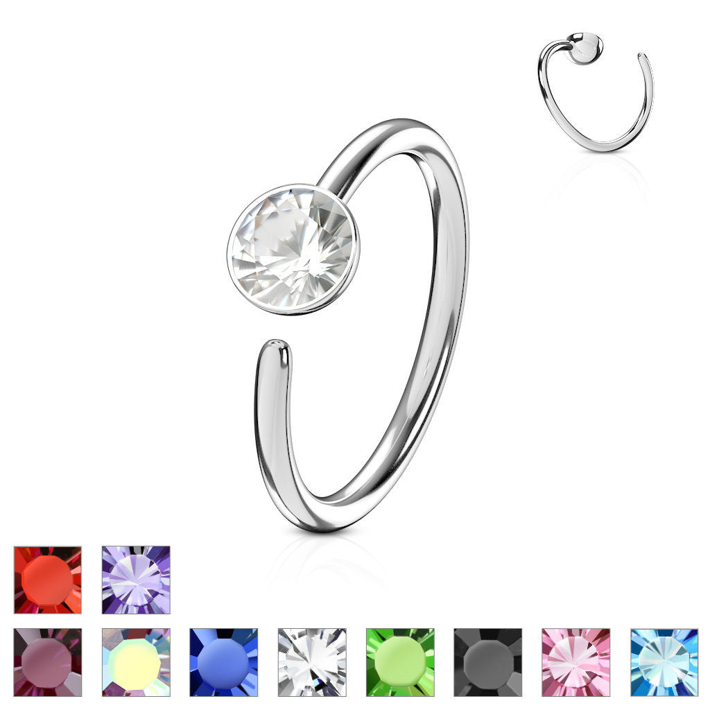 1pc Bendable CZ Gem Nose Hoop / Cartilage Ring Annealed 316L Surgical Steel
