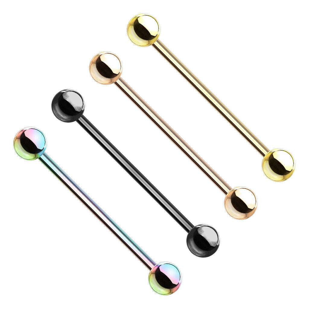 4pk PVD Plated Steel Barbells Tongue Nipple Eyebrow Tragus Rings Industrial