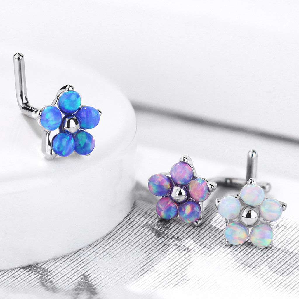 1pc Five Opal Petals Flower 20g L-Bend Nose Ring