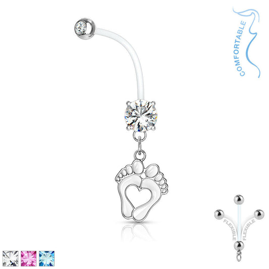 1pc Pregnancy Belly Ring Baby Feet Heart 1" Bio Flex Maternity Navel 14g
