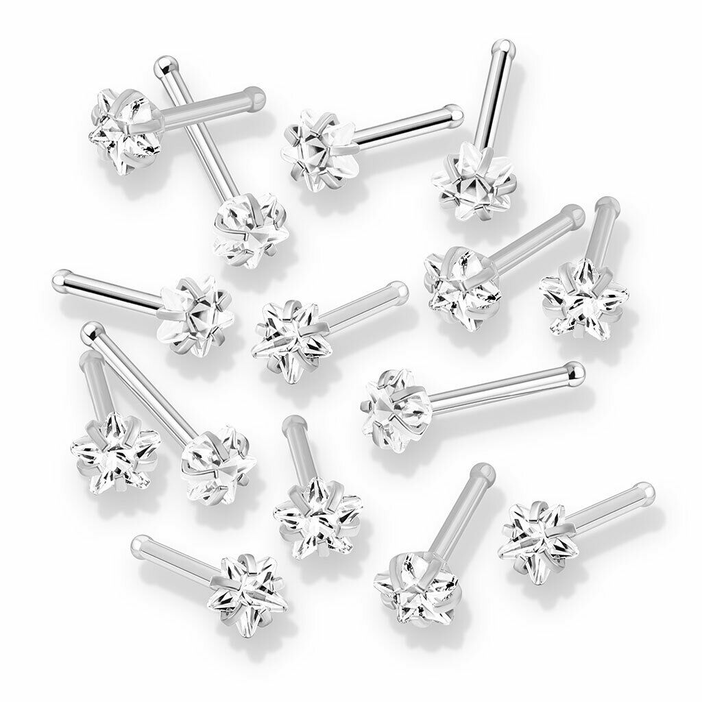 10pcs Prong Set Clear Star Gem Nose Ring Studs 18g 20g Wholesale Body Jewelry