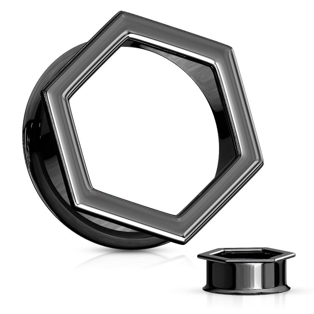 PAIR Hexagon Front Double Flare Tunnels Plugs Gauges 316L Surgical Steel