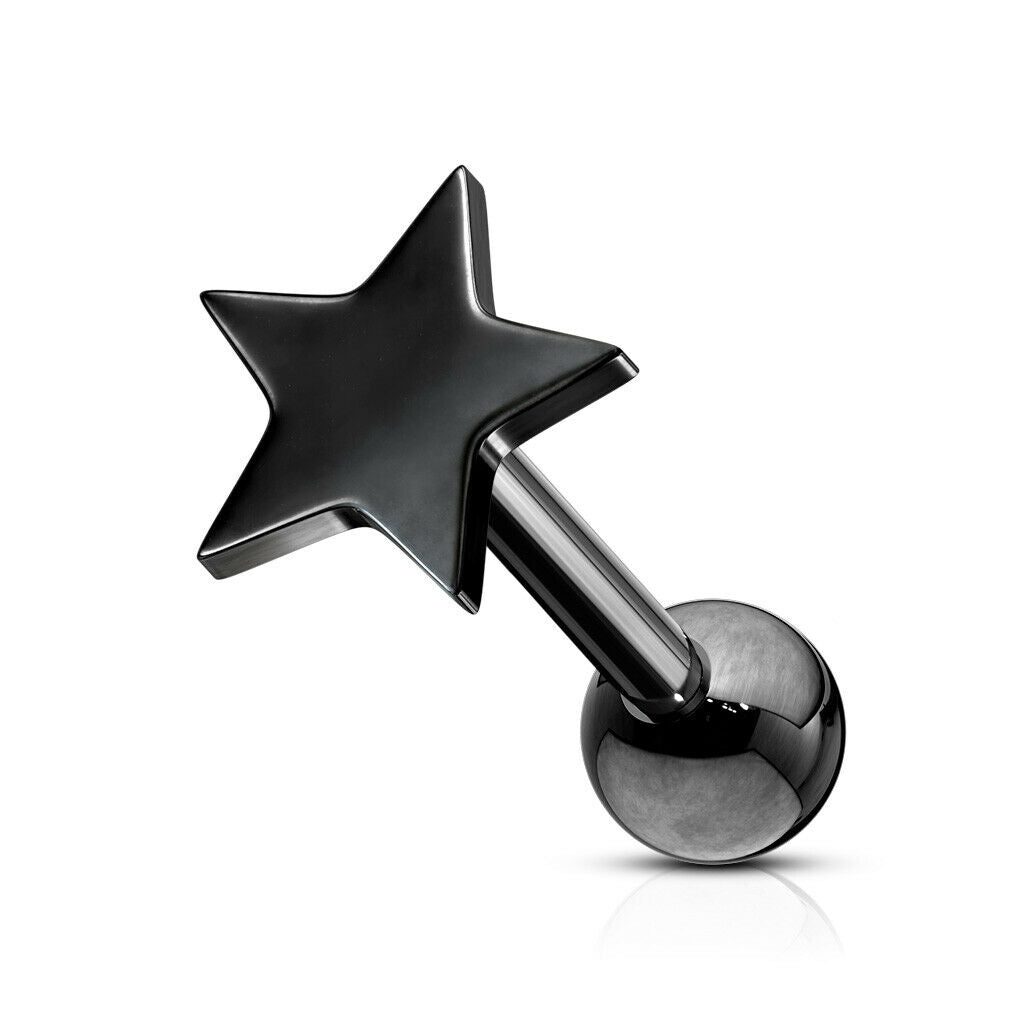 1pc Flat Star Top Helix Tragus Cartilage Bar Stud Earring 316L Surgical Steel