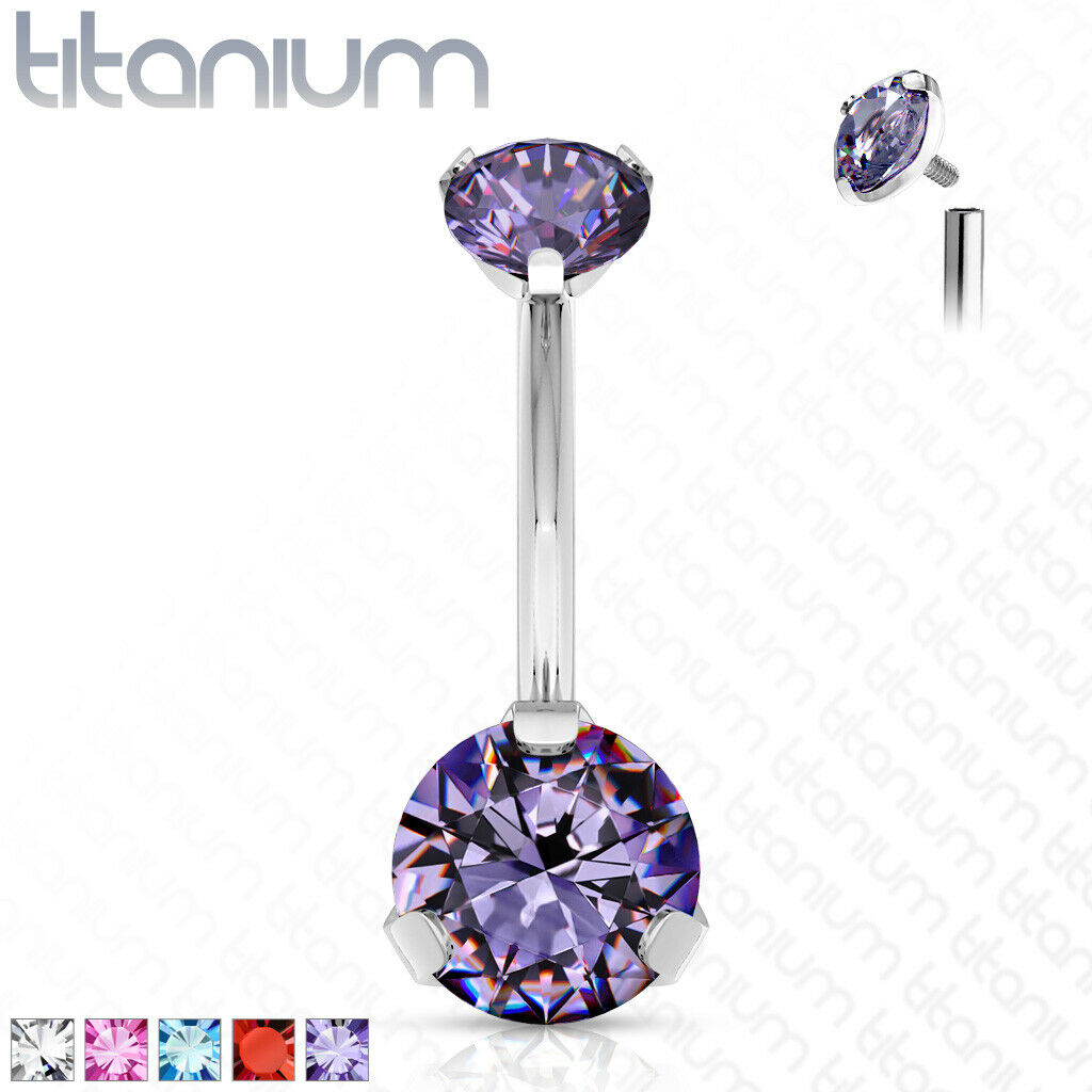 Solid Implant Grade Titanium Gem Belly Ring 14g Internally Threaded Navel Naval
