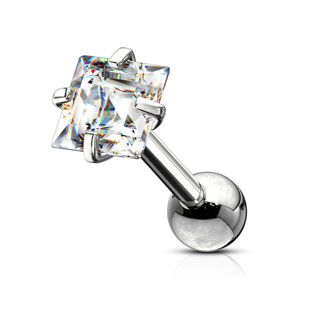 1pc Square CZ Gem Ion Plated Tragus Stud Helix Cartilage Ring Earring 16g 1/4"