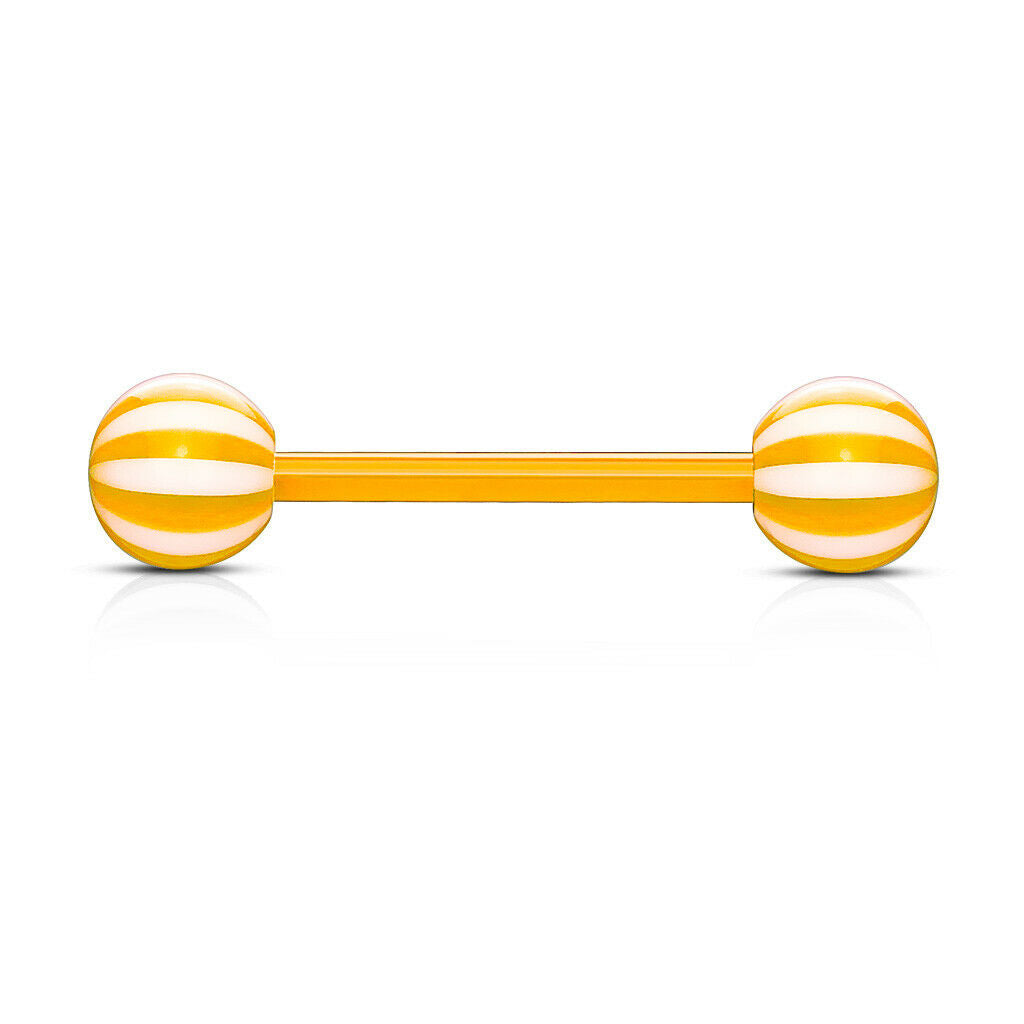 PAIR Flexible Barbell Nipple or Tongue Rings PTFE Candy Striped NO METAL