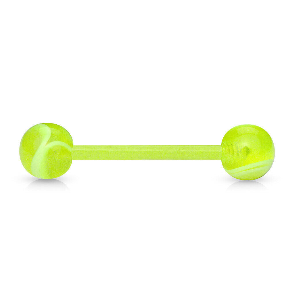 PAIR Flexible Barbell Nipple or Tongue Rings PTFE Marble Marbled NO METAL