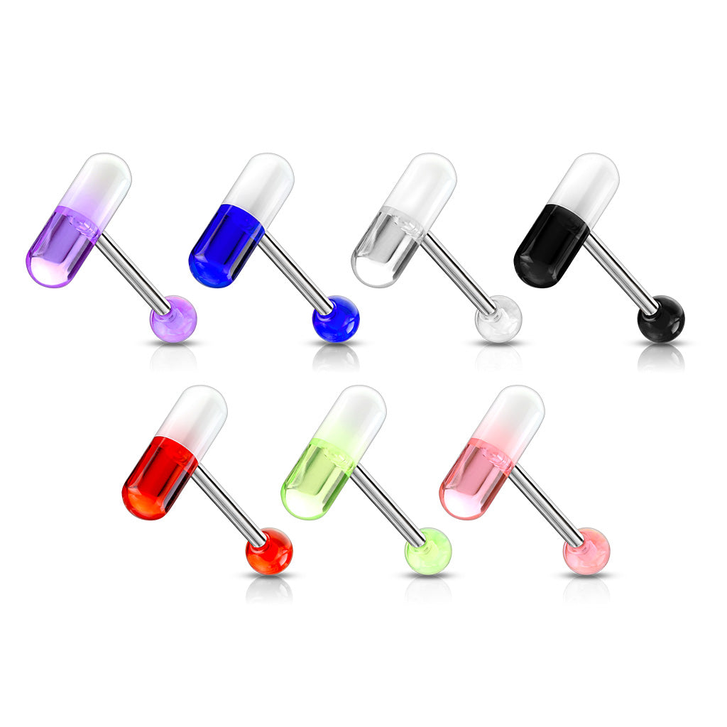 7pcs Pill Shaped Tongue Rings Wholesale Lot Tounge 316L Steel Body Jewelry