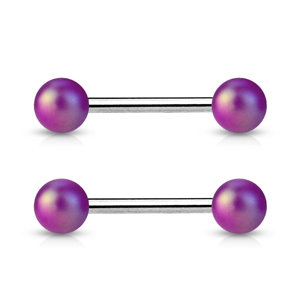 PAIR Matte Pearlish Color Barbells Tongue or Nipple Rings