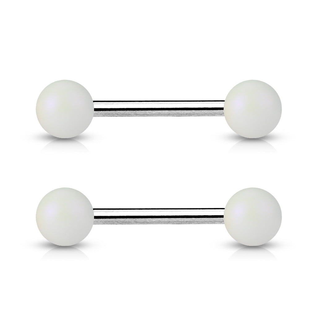 PAIR Matte Pearlish Color Barbells Tongue or Nipple Rings