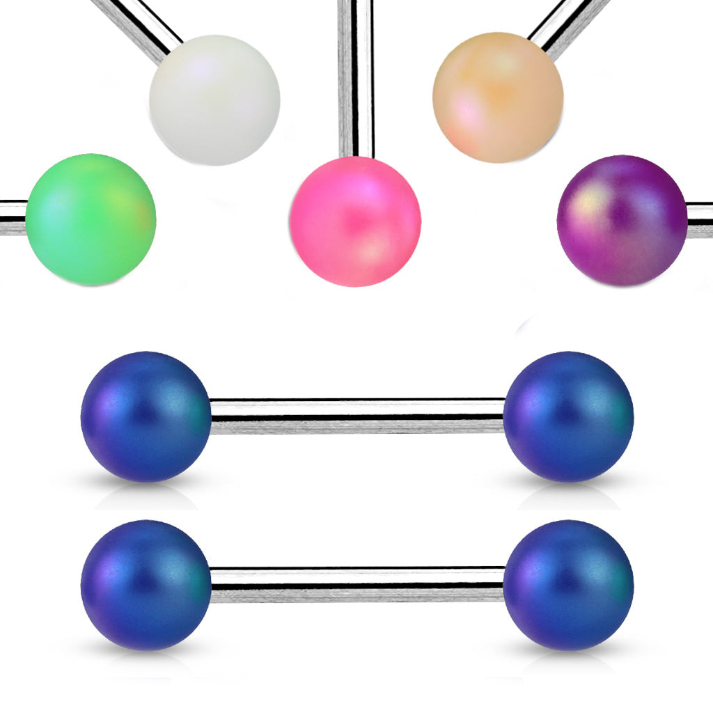 PAIR Matte Pearlish Color Barbells Tongue or Nipple Rings