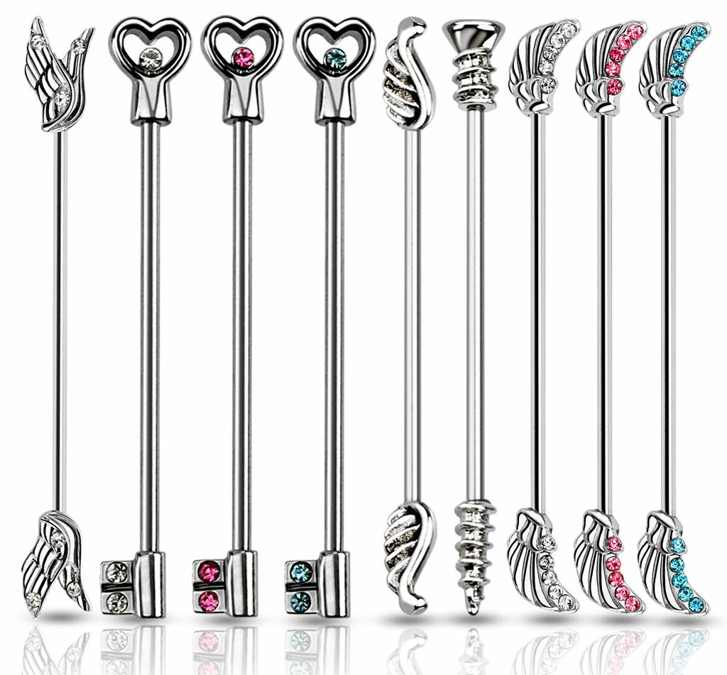 9pk Wings, Keys, Screw Design Industrial Bar Barbells