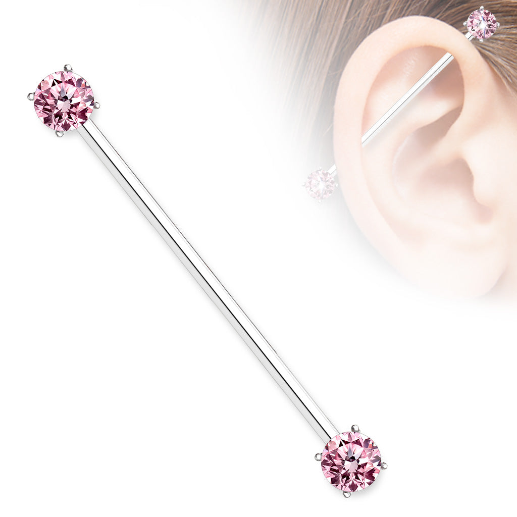 1pc Prong Set Double Gems Industrial Barbell