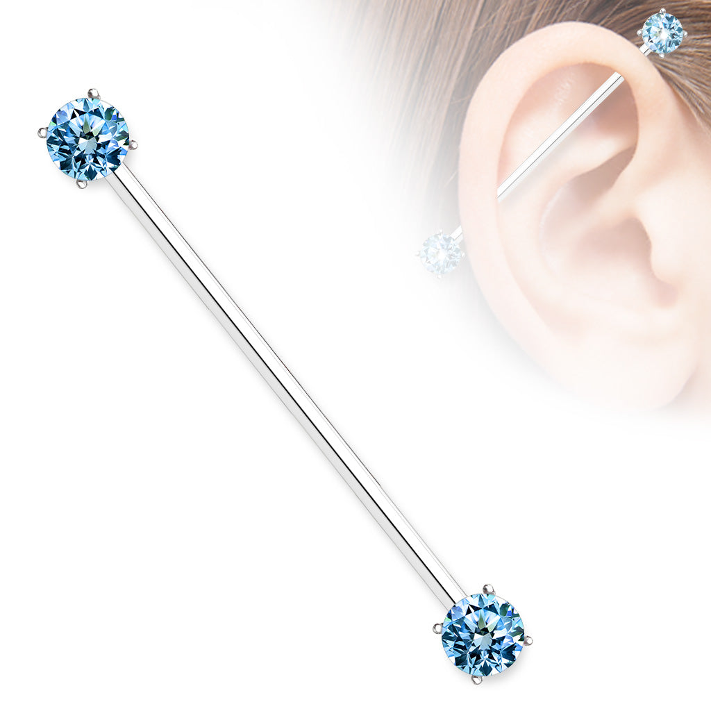 1pc Prong Set Double Gems Industrial Barbell