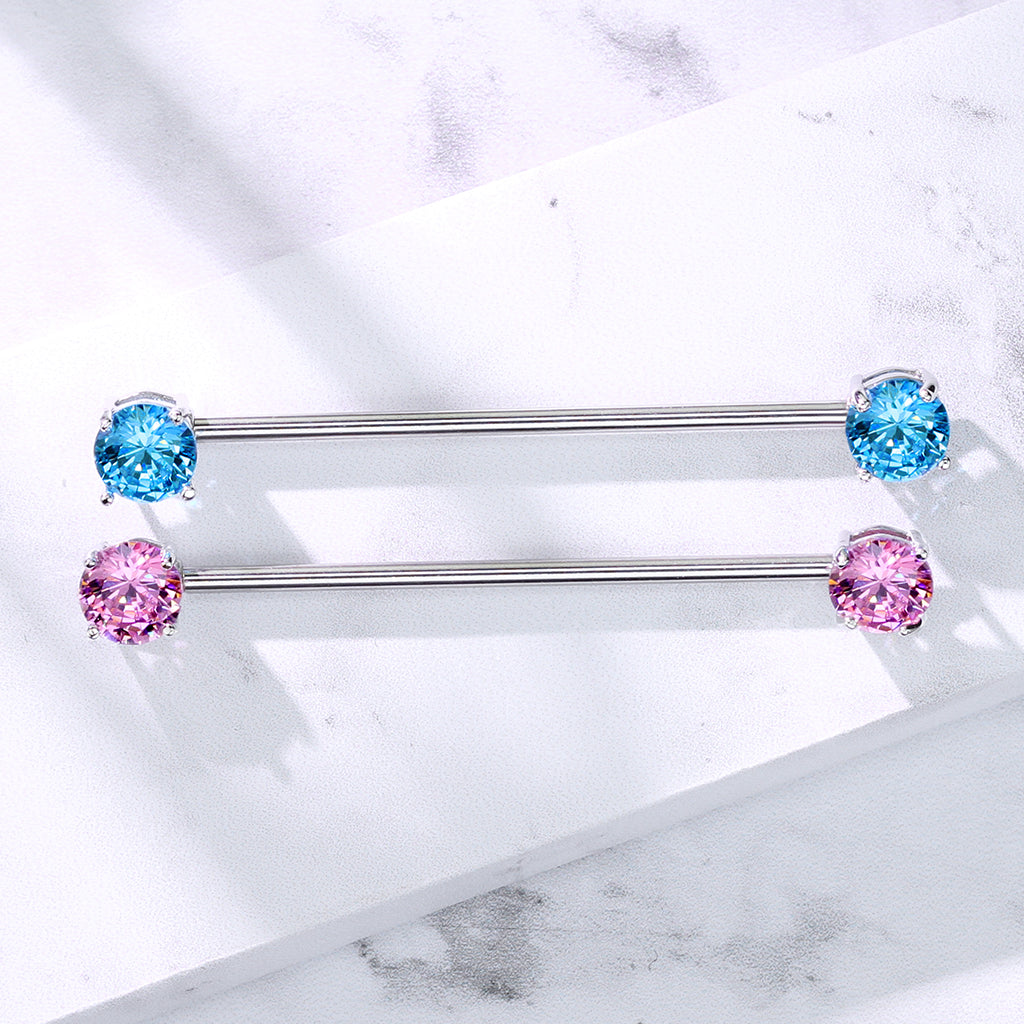 1pc Prong Set Double Gems Industrial Barbell