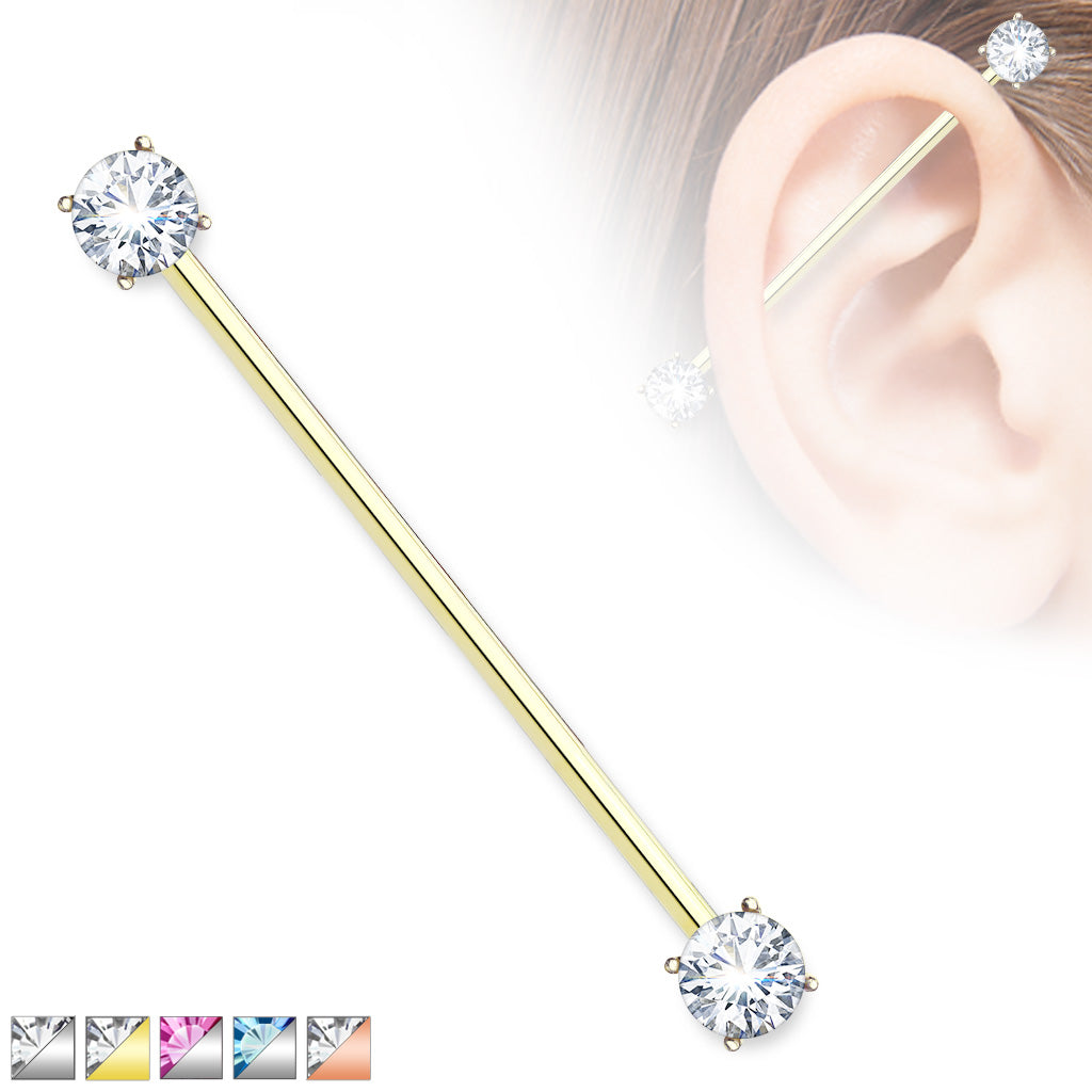 1pc Prong Set Double Gems Industrial Barbell