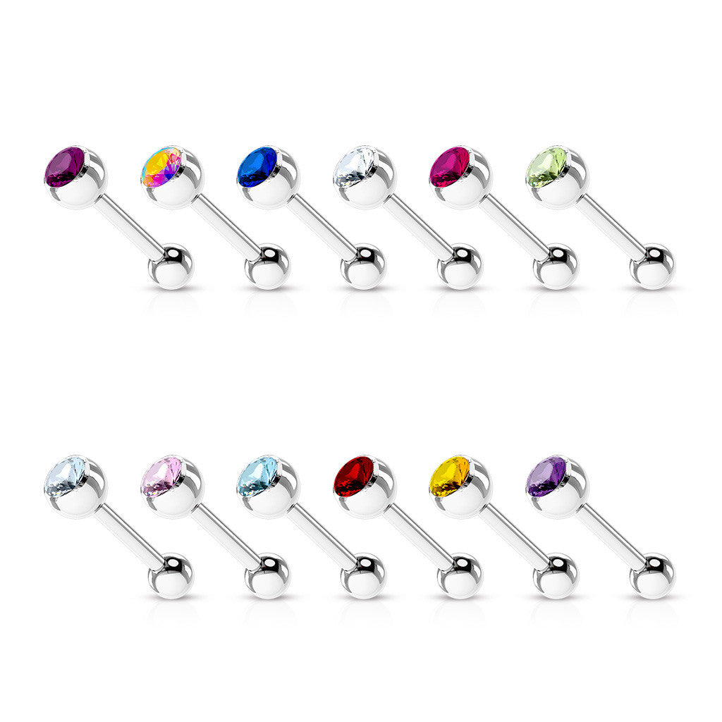 12pcs Press-Fit Gem Tongue Rings