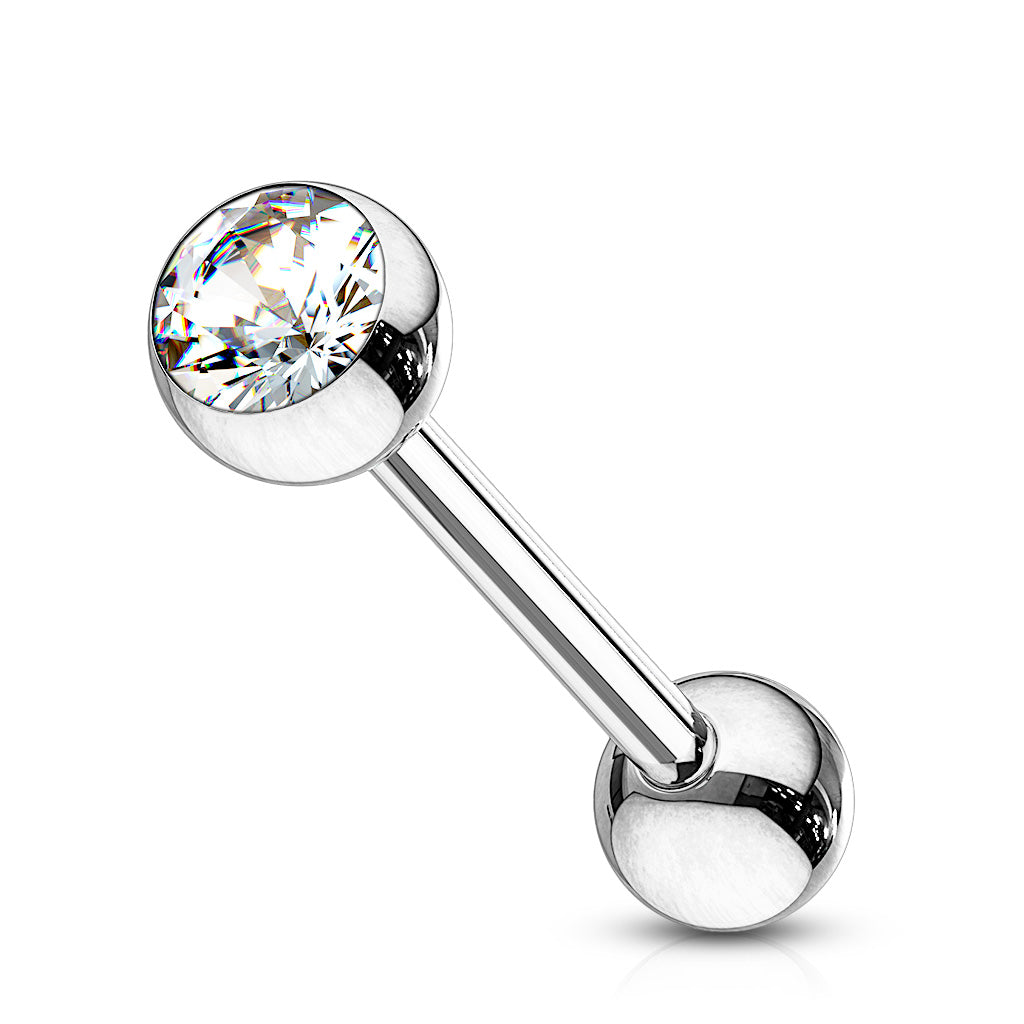 10pk Clear Gem Barbells Tongue, Tragus Rings 316L Steel Wholesale Body Jewelry