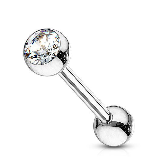 10pk Clear Gem Barbells Tongue, Tragus Rings 316L Steel Wholesale Body Jewelry