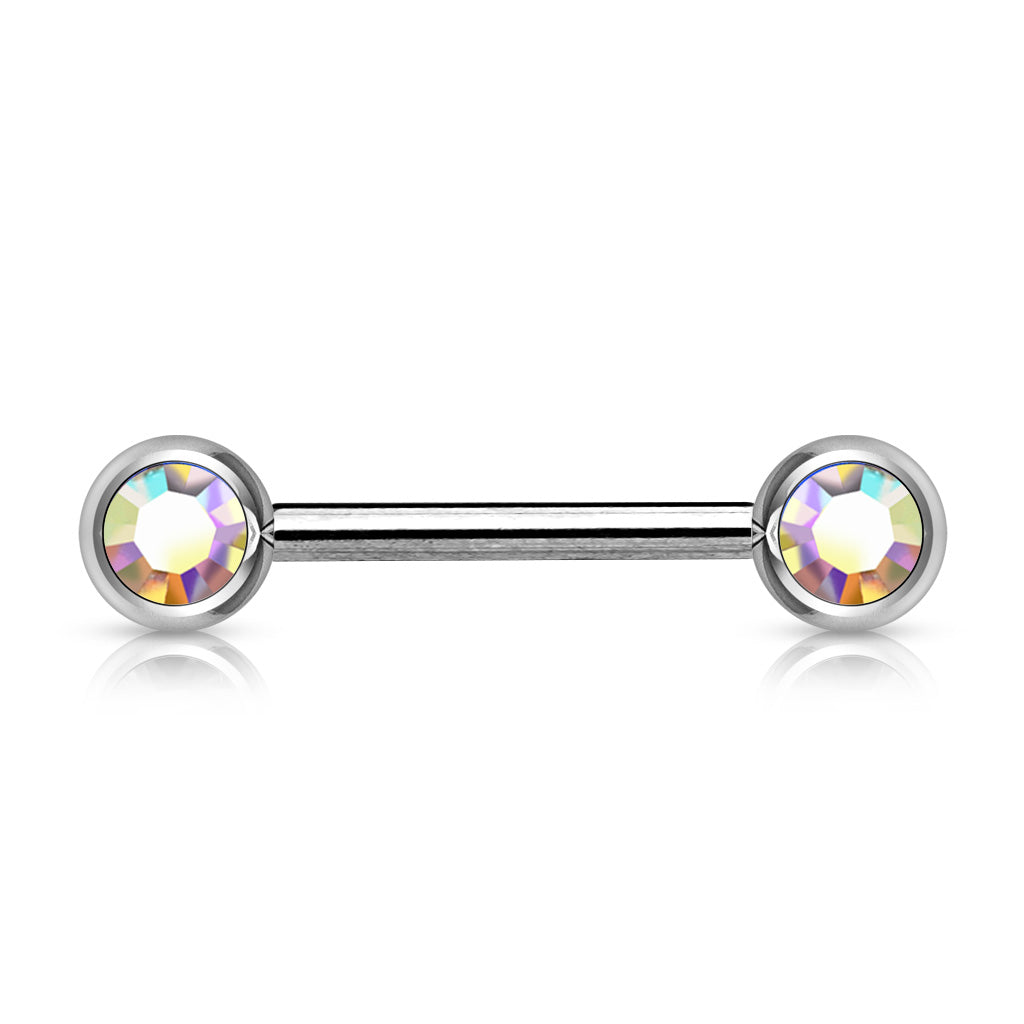 PAIR Double Gem Nipple Ring Barbells