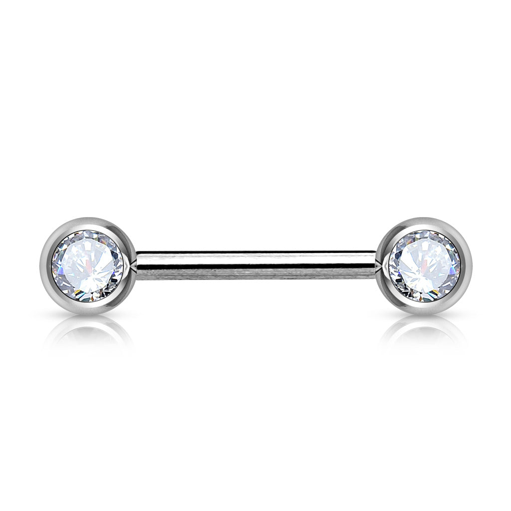 PAIR Double Gem Nipple Ring Barbells