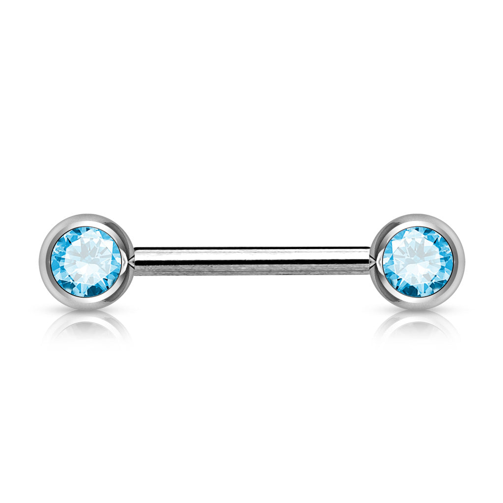 PAIR Double Gem Nipple Ring Barbells