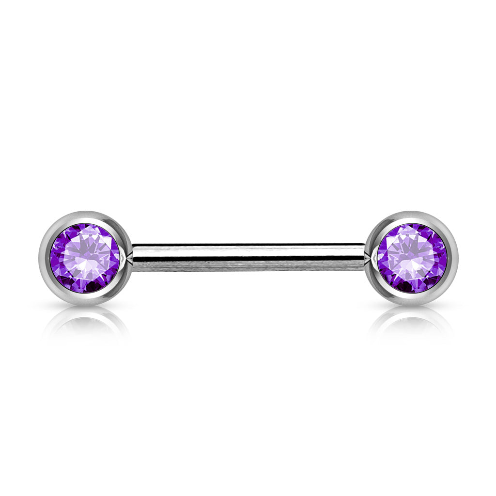 PAIR Double Gem Nipple Ring Barbells