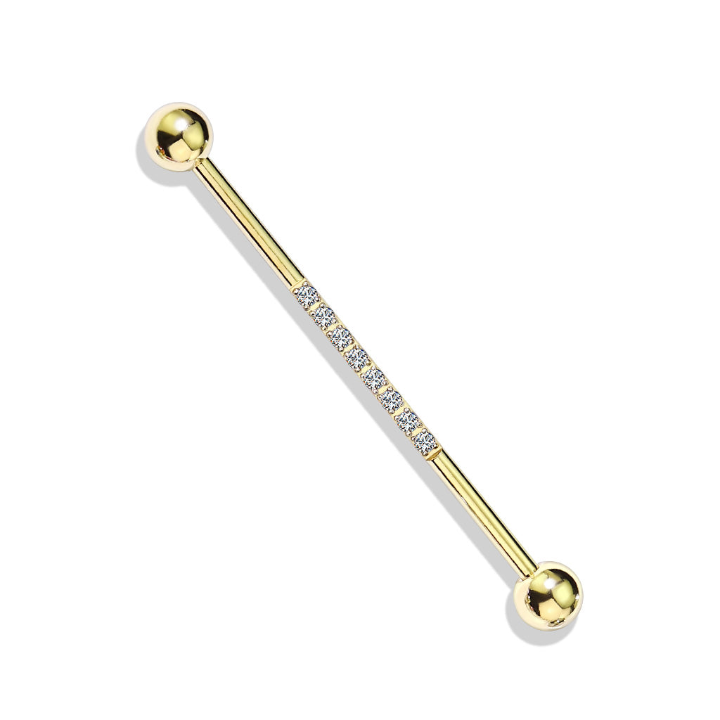 1pc CNC Set Lined CZ Gems Industrial Barbell 38mm 1.5" 1&1/2"