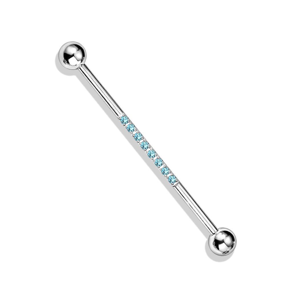 1pc CNC Set Lined CZ Gems Industrial Barbell 38mm 1.5" 1&1/2"