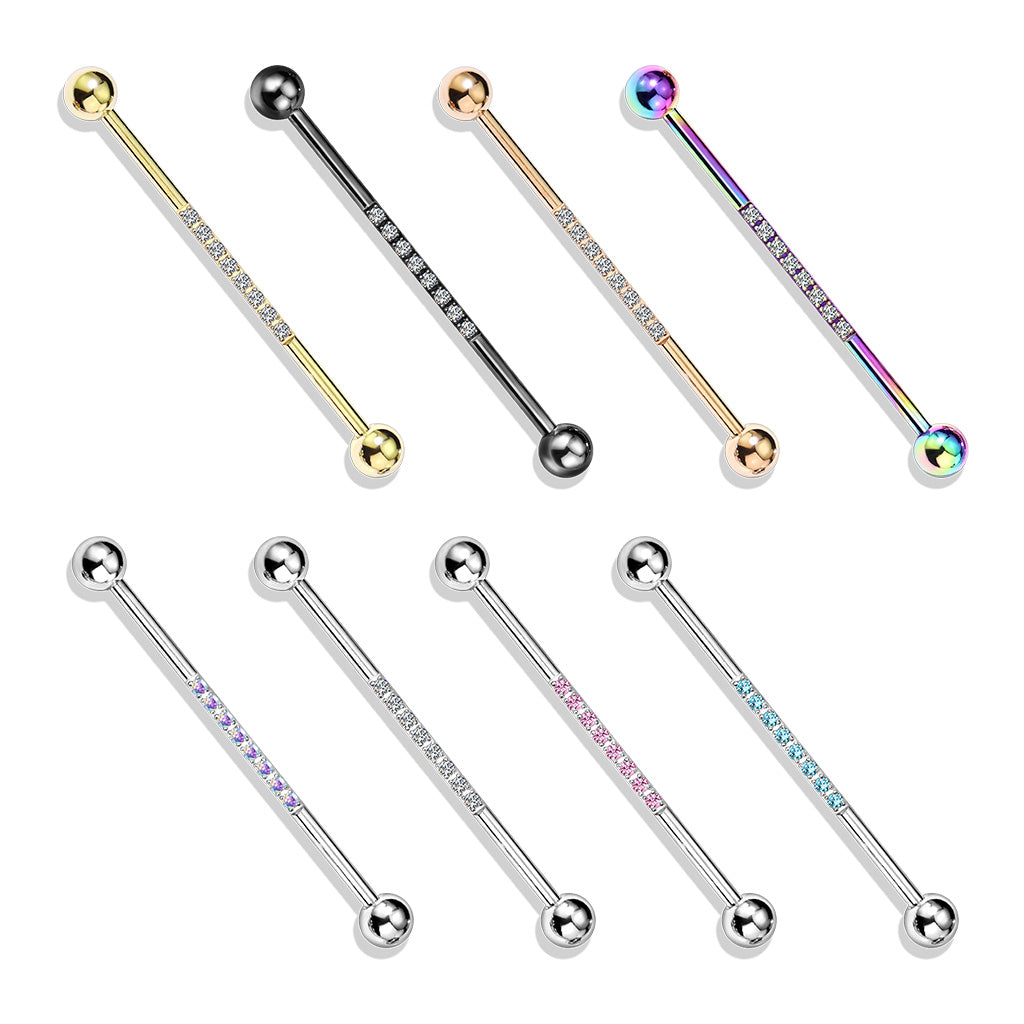 1pc CNC Set Lined CZ Gems Industrial Barbell 38mm 1.5" 1&1/2"