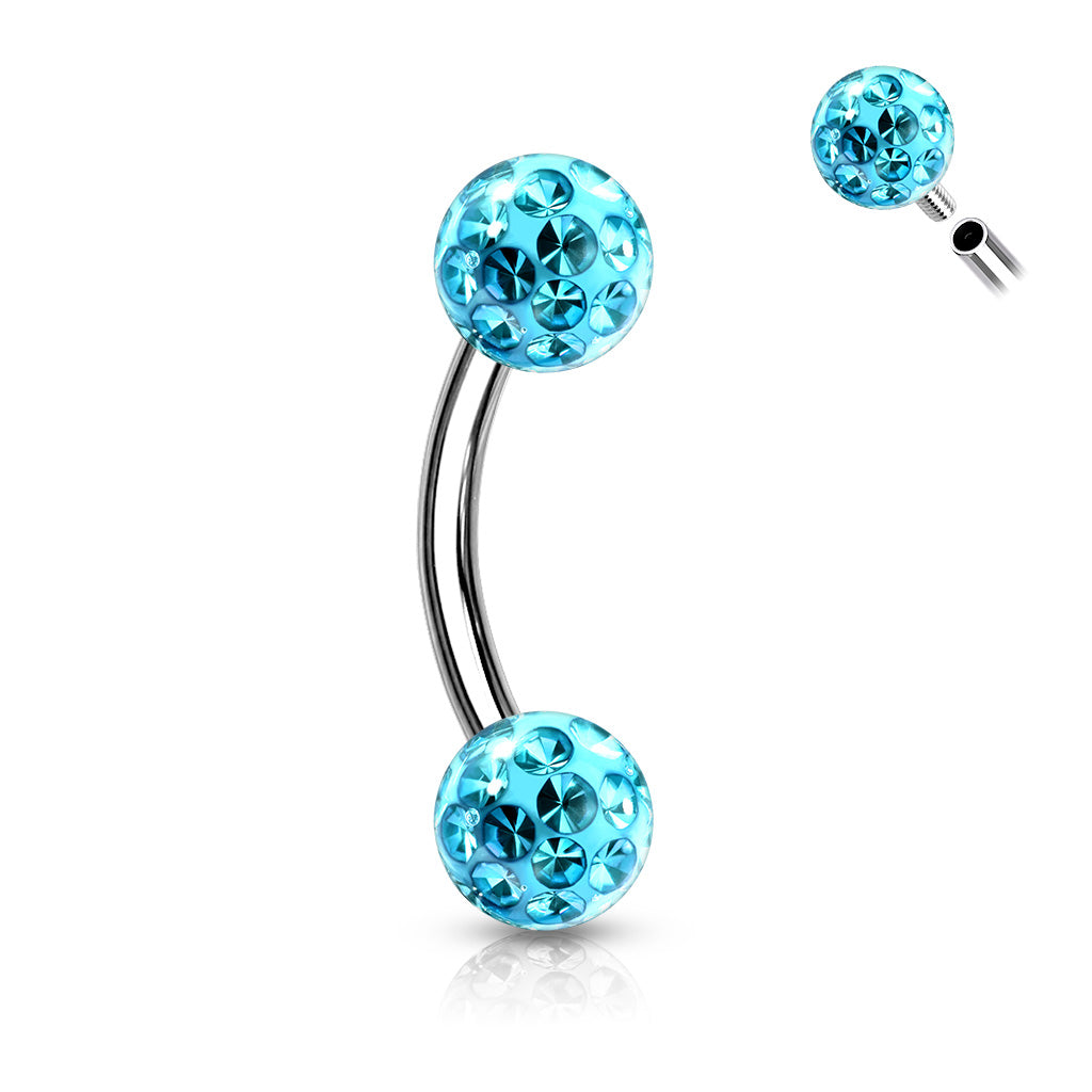 1pc Epoxy Coated Crystal Paved Ball Internally Threaded 16g Eyebrow Ring Barbell