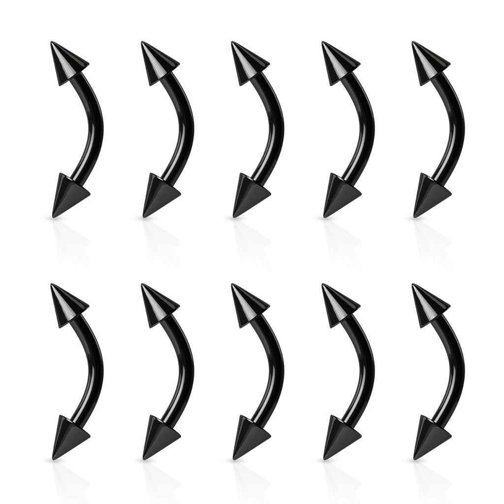 10pcs Black Titanium IP Steel Spiked Eyebrow Rings 16g 3/8"