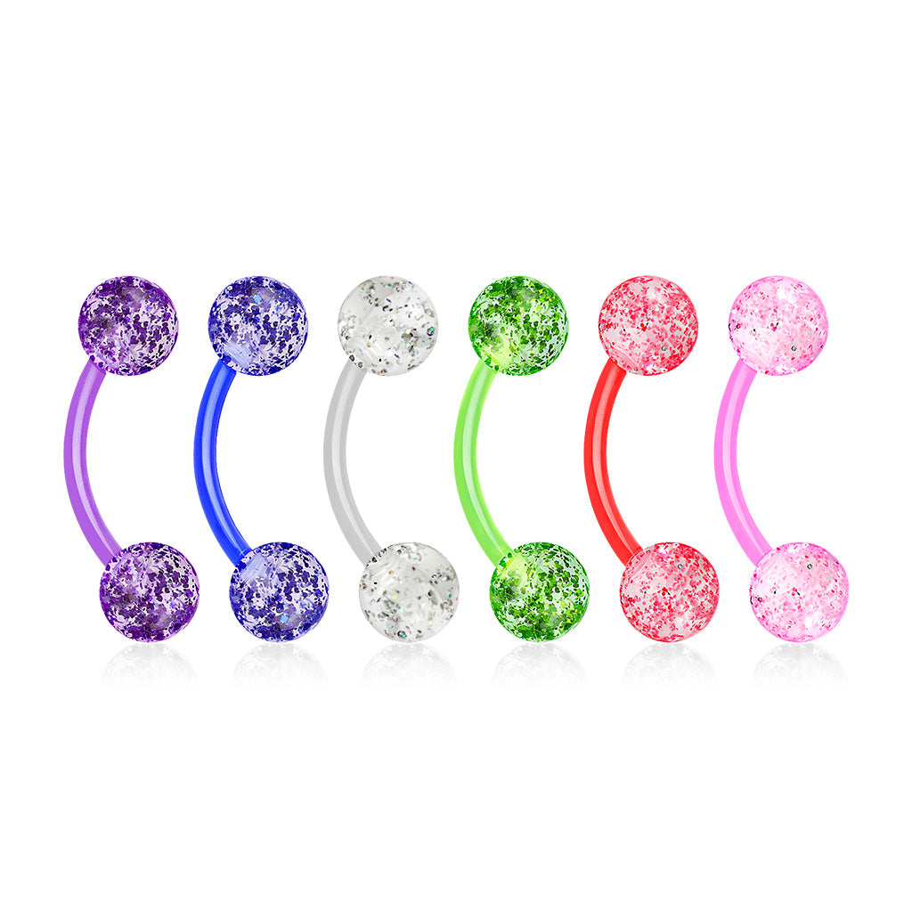 6pc NO METAL Ultra Glitter 16g Eyebrow Rings Bioflex Wholesale Lot